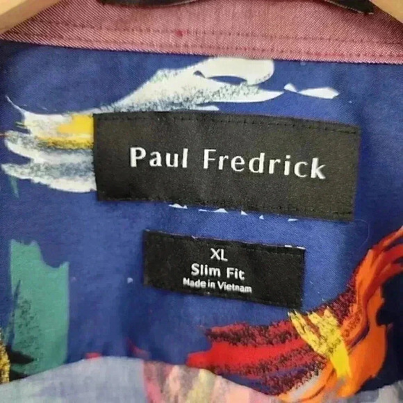 Paul Fredrick Blue Graphic Printed Long Sleeve Button Down Casual Slim shirt Men - Picture 7 of 10